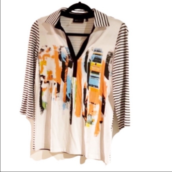 🍒 Multi-Color Abstract Top w/ Black & White Stripes !!! - Picture 2 of 5